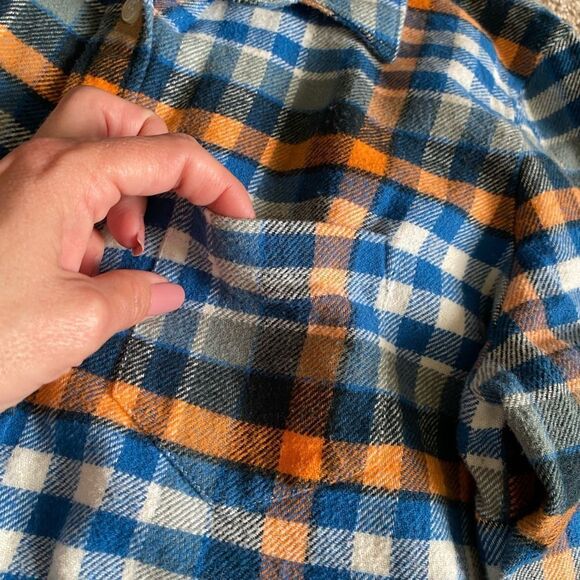 J. Crew Button Down Plaid Flannel Shirt Blue Orange Womens Size Large - Picture 4 of 9
